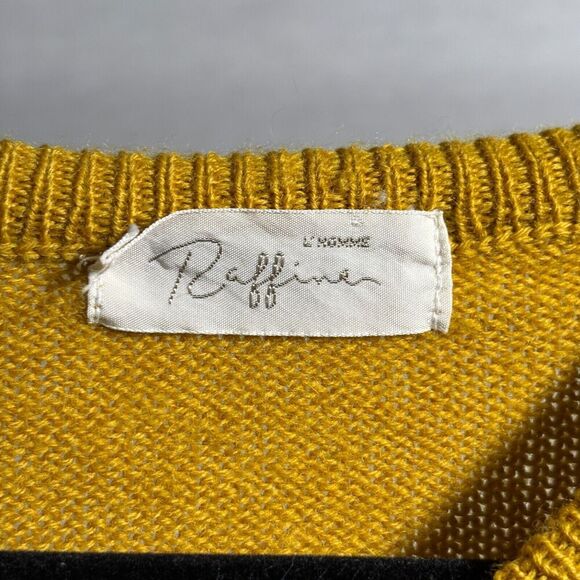 L'Homme Raffine Japanese 100% Wool Bright Yellow Sweater V Neck Mens M Academia - Picture 3 of 7